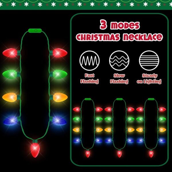 16PCS Christmas Light Necklace, Christmas Party Favors for Kids, 3 Modes Light Up Christmas Necklace, Colorful Christmas Party Supplies with 9 Bulbs Glow Necklaces for Adults Party Accessories - Image 4
