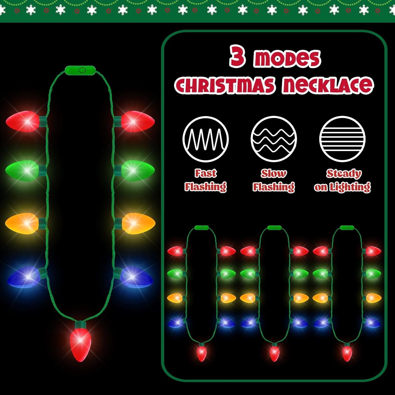 16PCS Christmas Light Necklace, Christmas Party Favors for Kids, 3 Modes Light Up Christmas Necklace, Colorful Christmas Party Supplies with 9 Bulbs Glow Necklaces for Adults Party Accessories - Image 4