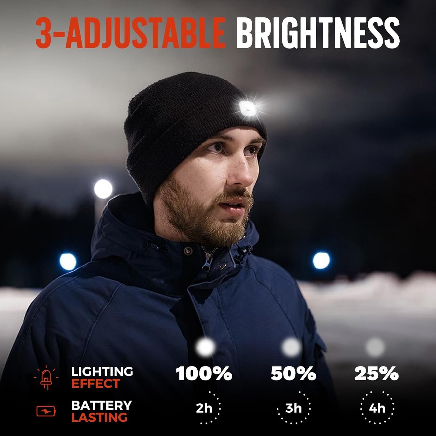 Unisex Beanie Hat with Light, Christmas Day Gifts for Men, Rechargeable Headlight Cap Winter, Stocking Stuffers for Men, Adults, Teens, Dad, Father, Husband, Cool Gadget Gifts for Women, Black - Image 3
