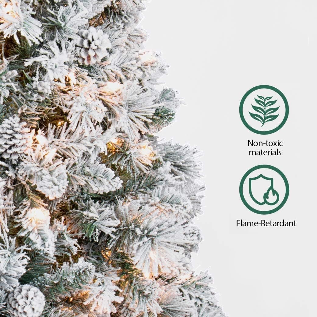 7.5 FT Prelit Christmas Tree Snow Flocked, Premium Hinged Christmas Tree, Artificial Xmas Tree for Indoor and Outdoor - Image 5