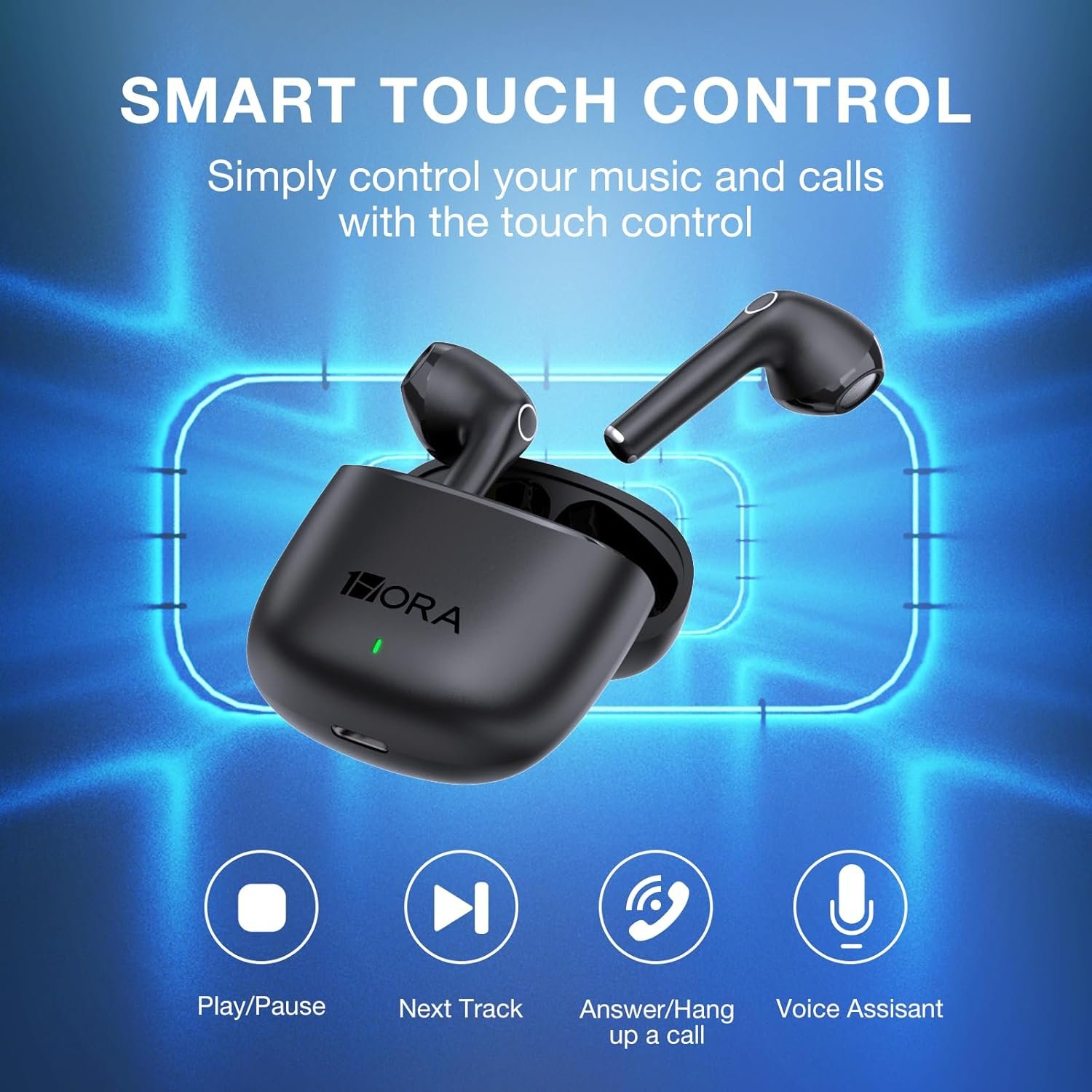 1 Hora Wireless Earbuds Bluetooth 5.3, Sports Headphones Deep Bass in-Ear Earphones, Premium Sound with Charging Case, Compatible with iPhone, Android Smartphone, Tablet, Laptop - Image 6