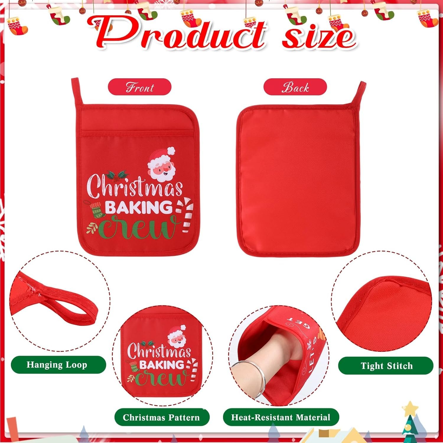 24 Pcs Christmas Pot Holders Baking Gift Set Christmas Silicone Spatulas Mini Baking Sheet Stainless Steel Whisk Christmas Bake Kit Pocket Potholders for Christmas Kitchen Gifts(Retro) - Image 4