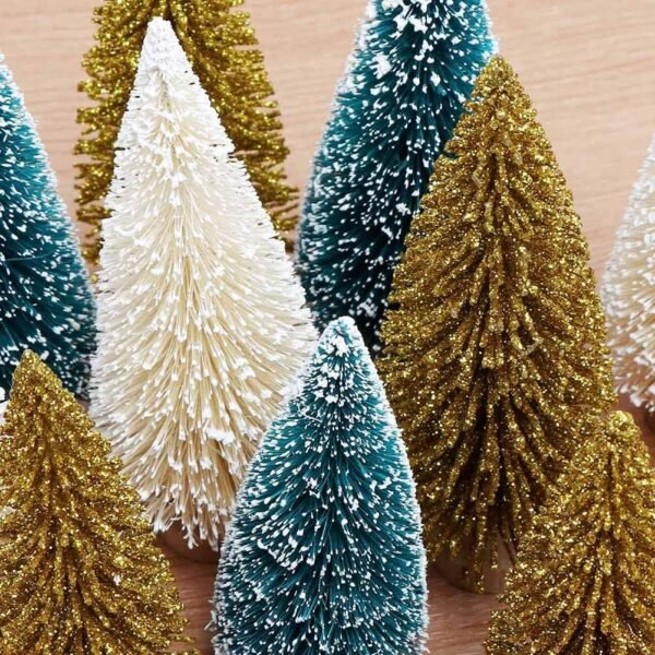 AerWo 24Pcs Mini Christmas Trees Bottle Brush Trees with Wood Base, Christmas Village Trees for Tabletop Christmas Decor Holiday Winter Decorations - Image 7