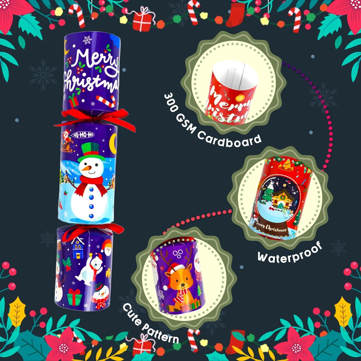 Christmas Party Favors 6 Pack Christmas Crackers with Random Little Gifts Inside Non-Snap Christmas Design Party Table Favors with Holiday Party Favor Supplies - Image 6