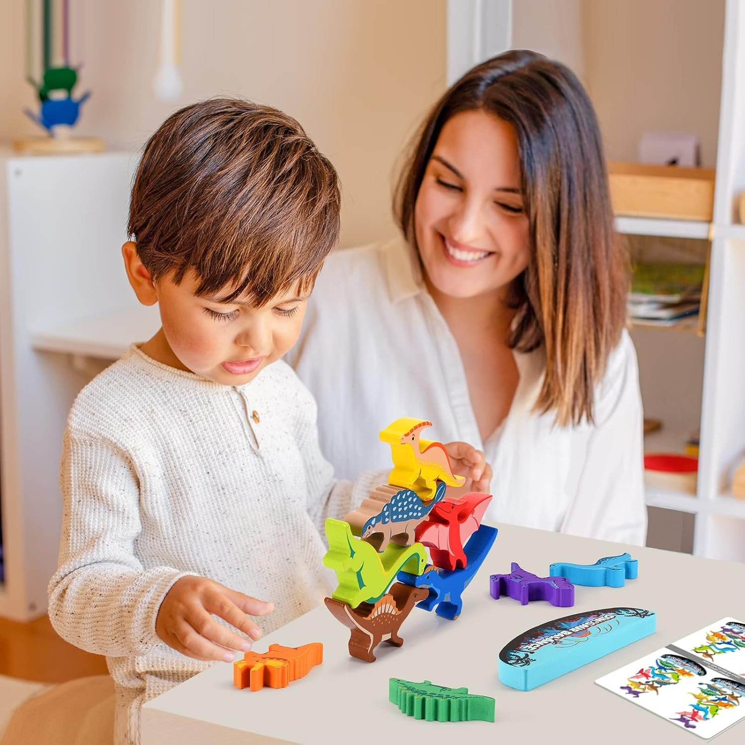 Dinosaur Toys for Kids 3-5: Wooden Stacking Montessori Toys for 3 4 5 6 7 8 Year Old Boys Girls Balance Competition Game for Family Christmas Birthday Gifts for Kids Ages 4-8 (Classic Version) - Image 9