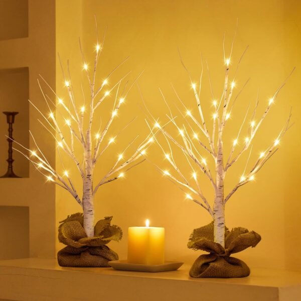 Lighted Birch Tree Christmas Decorations, 2Pack 2FT USB Rechargeable Christmas Tabletop Tree, Timer Function, Pre-Lit Artificial Mini Money Birch Tree for Home Centerpiece Fireplace Party Decor - Image 6