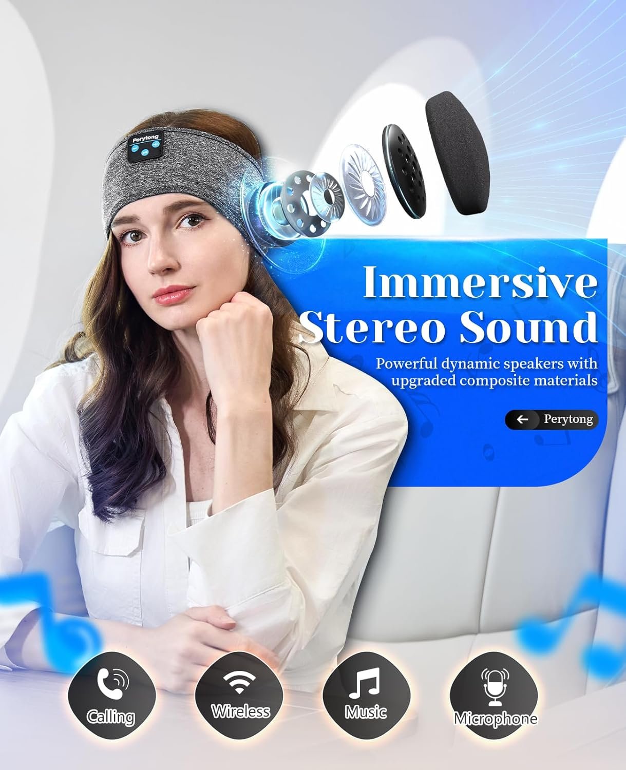 Perytong Sleeping Headphones Bluetooth Headband, Soft Long Time Play Sleeping Headsets with Built in Speakers Perfect for Workout,Running,Yoga,Travel, Darkgray - Image 5
