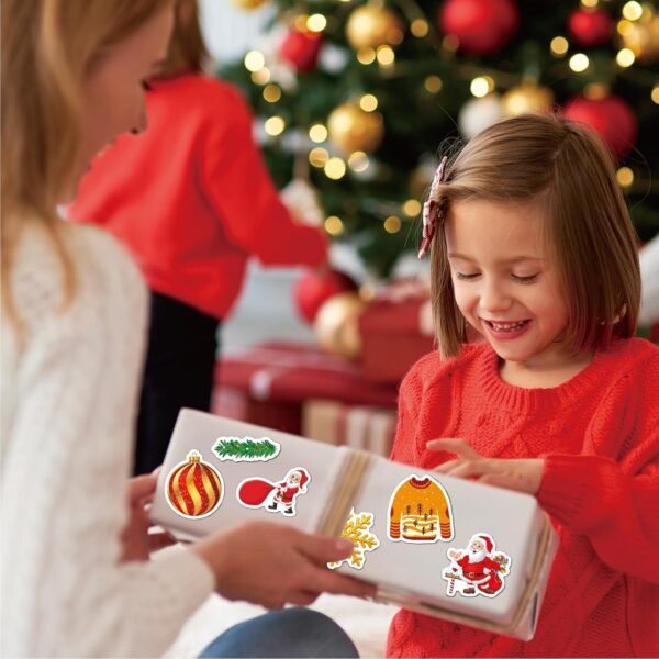 100Pcs Christmas Stickers for Kids, Cute Santa Claus Christmas Tree Stikers Bulk for Envelopes Holiday Gift, Red Green - Image 6