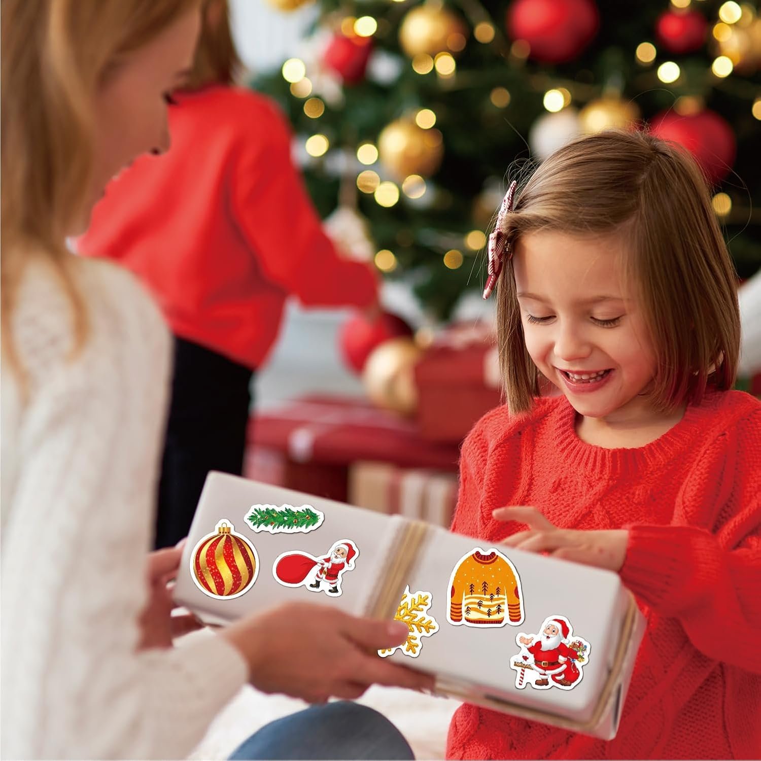 100Pcs Christmas Stickers for Kids, Cute Santa Claus Christmas Tree Stikers Bulk for Envelopes Holiday Gift, Red Green - Image 6