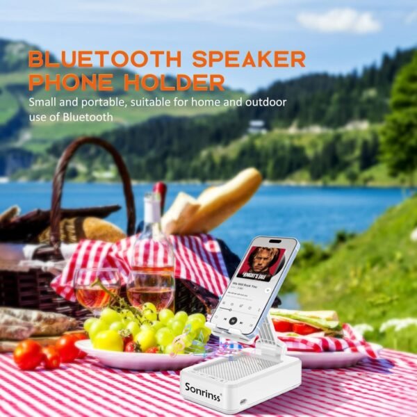 Cell Phone Stand with Wireless Bluetooth Speaker, Adjustable HD Surround Sound Cell Phone Speaker, Anti-Slip Phone Holder for Desk, Compatible with Any Smartphones - Image 8