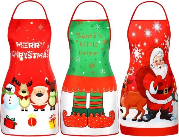 3 Pieces Christmas Aprons Adult Elf Aprons Santa Apron Adjustable Kitchen Cooking Apron for Christmas Party Chef Cooking Restaurant House Cleaning Gardening Home - Image 9
