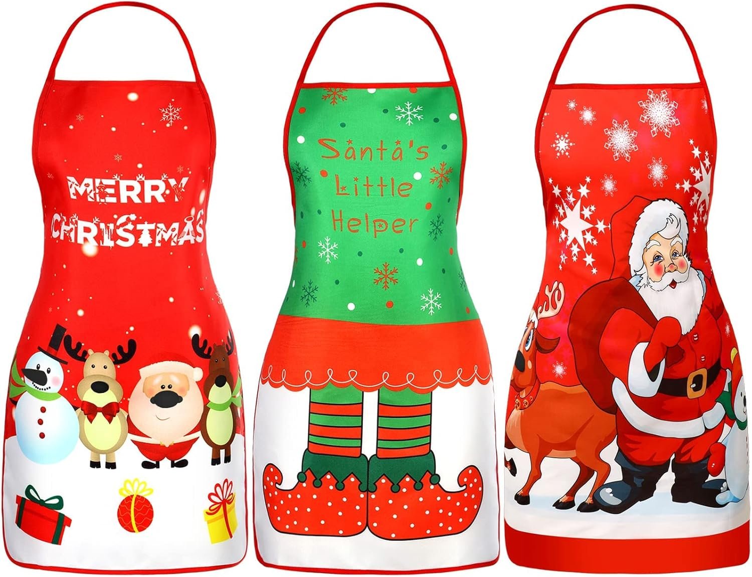 3 Pieces Christmas Aprons Adult Elf Aprons Santa Apron Adjustable Kitchen Cooking Apron for Christmas Party Chef Cooking Restaurant House Cleaning Gardening Home - Image 9