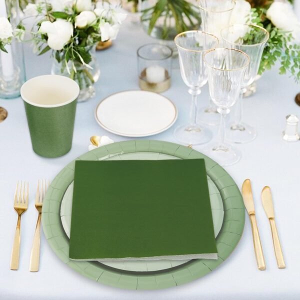 Whaline 244Pcs Sage Green Tableware Set Serves 48 Gradient Green Disposable Dinnerware 48 9" Plates 48 7" Plate 48 9oz Cups 100 Napkins for Wedding Birthday Party Supplies - Image 6