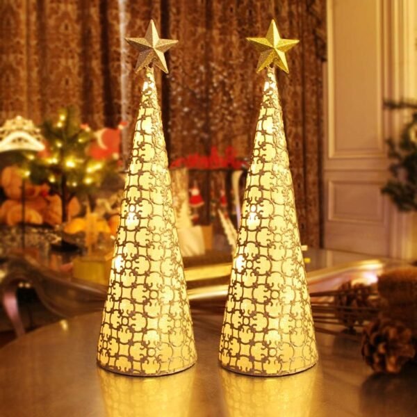 Juegoal Lighted Christmas Table Decorations with Star and 10 LED Lights Battery Operated, Indoor Xmas Thanksgiving Holiday Wedding Party Tabletop Desk Ornament, Set of 2 (Gold, Silver) - Image 2