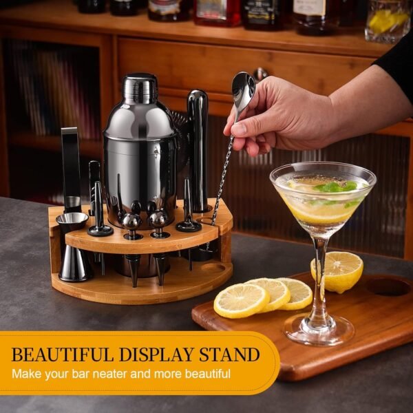 Bartender Kit with Bamboo Stand, 12 Piece 25oz Cocktail Shaker Set with All Essential Bar Tools Set for Drink Mixing, Ideal Gifts for Cocktail Lovers, Home Bar Bartending Kit with Cocktail Recipes - Image 4
