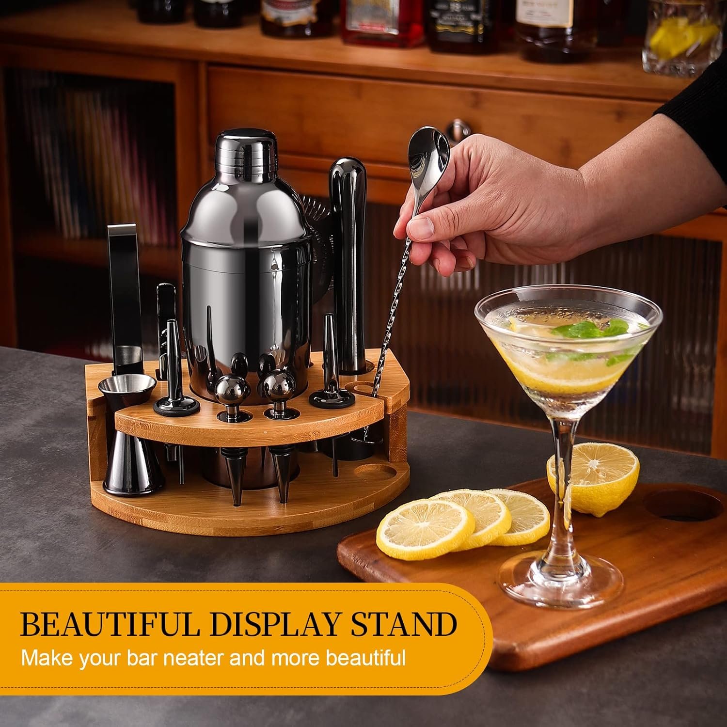 Bartender Kit with Bamboo Stand, 12 Piece 25oz Cocktail Shaker Set with All Essential Bar Tools Set for Drink Mixing, Ideal Gifts for Cocktail Lovers, Home Bar Bartending Kit with Cocktail Recipes - Image 4