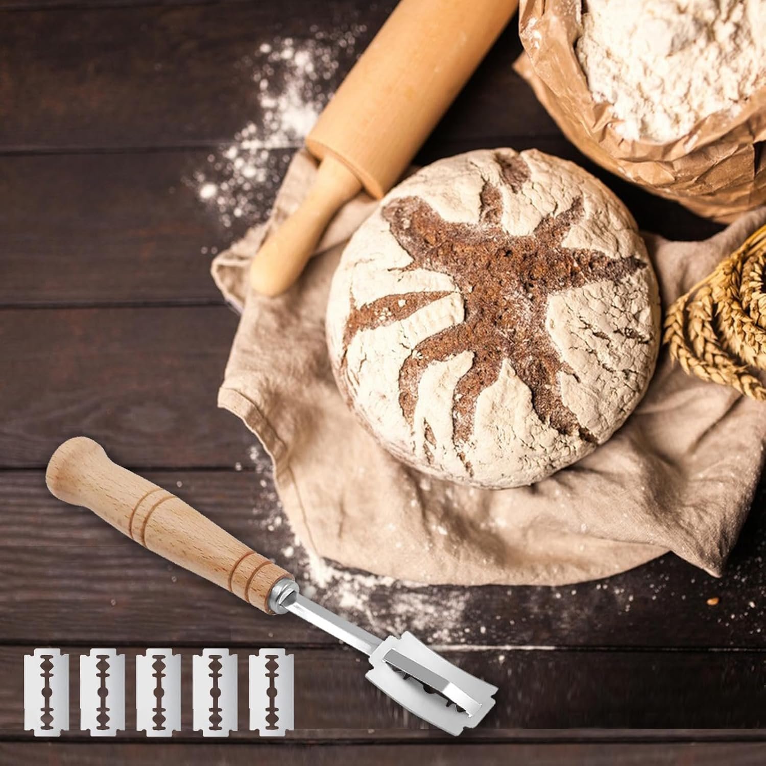 10 Inch Oval & 9Inch Round Banneton Bread Proofing Basket Sets,Sourdough Bread Baking Supplies with Linen Liners,Silicone Bread Sling,Danish Whisk,Scoring Cutter,Dough Scraper - Image 7