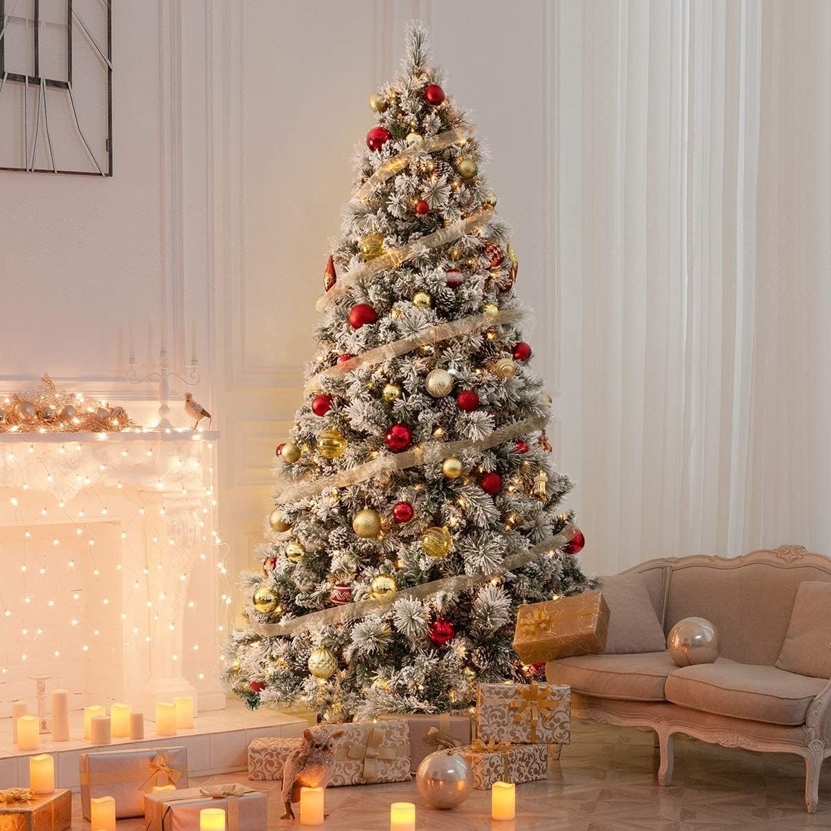 7.5 FT Prelit Christmas Tree Snow Flocked, Premium Hinged Christmas Tree, Artificial Xmas Tree for Indoor and Outdoor - Image 3