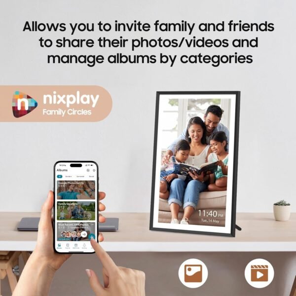 ApoloSign Digital Picture Frame Powered by Nixplay, 15.6" Large WiFi Digital Photo Frame, Easy to Share Photos/Videos via Nixplay App, 1920x1080 FHD IPS Touch Screen, Auto-Rotate, Free Cloud Storage - Image 5