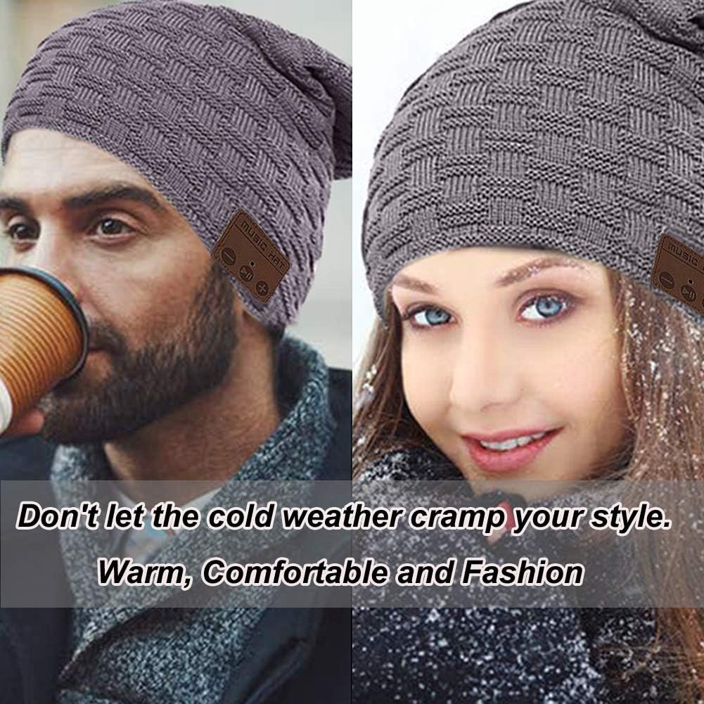 Wireless Beanie Hat with Headphones Smart Beanie Headset Winter Hats Warm Musical Cap 5.0 Headphone Built-in Mic Handsfree for Skiing Skateboarding Jogging for Men Women Boys Girls Dark Grey - Image 3