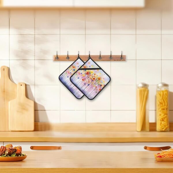 Abstract Florl Pot Holders Set of 2, Kitchen Heat Resistant Potholder for Microwave Cooking Baking Oven End Dishes and BBQ - Image 7