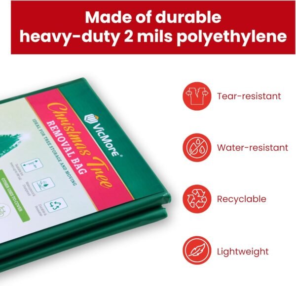 VicMore Polyethylene Christmas Tree Storage Bag - 9ft x 6ft Waterproof Bag for Hassle-Free Tree Removal - Tear-Resistant, Odorless, Dustproof Tree Bag - Multi Use Large Storage Bag for Moving - Green - Image 5