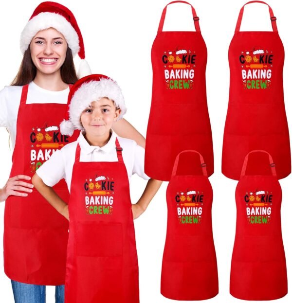 Suhine 4 Pack Christmas Matching Aprons Christmas Baking Crew Kitchen Apron for Family Cooking Baking - Image 2