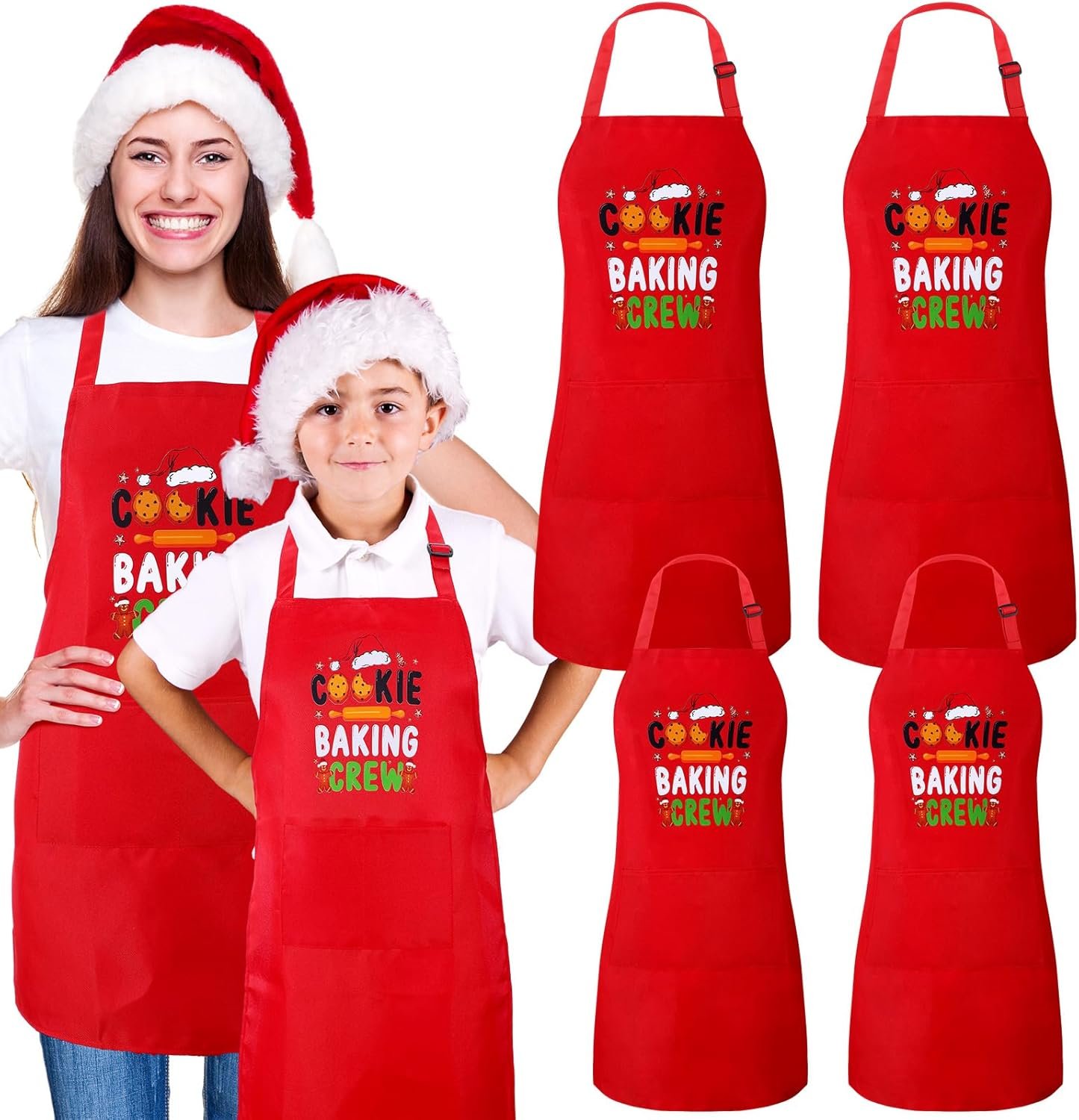 Suhine 4 Pack Christmas Matching Aprons Christmas Baking Crew Kitchen Apron for Family Cooking Baking - Image 2