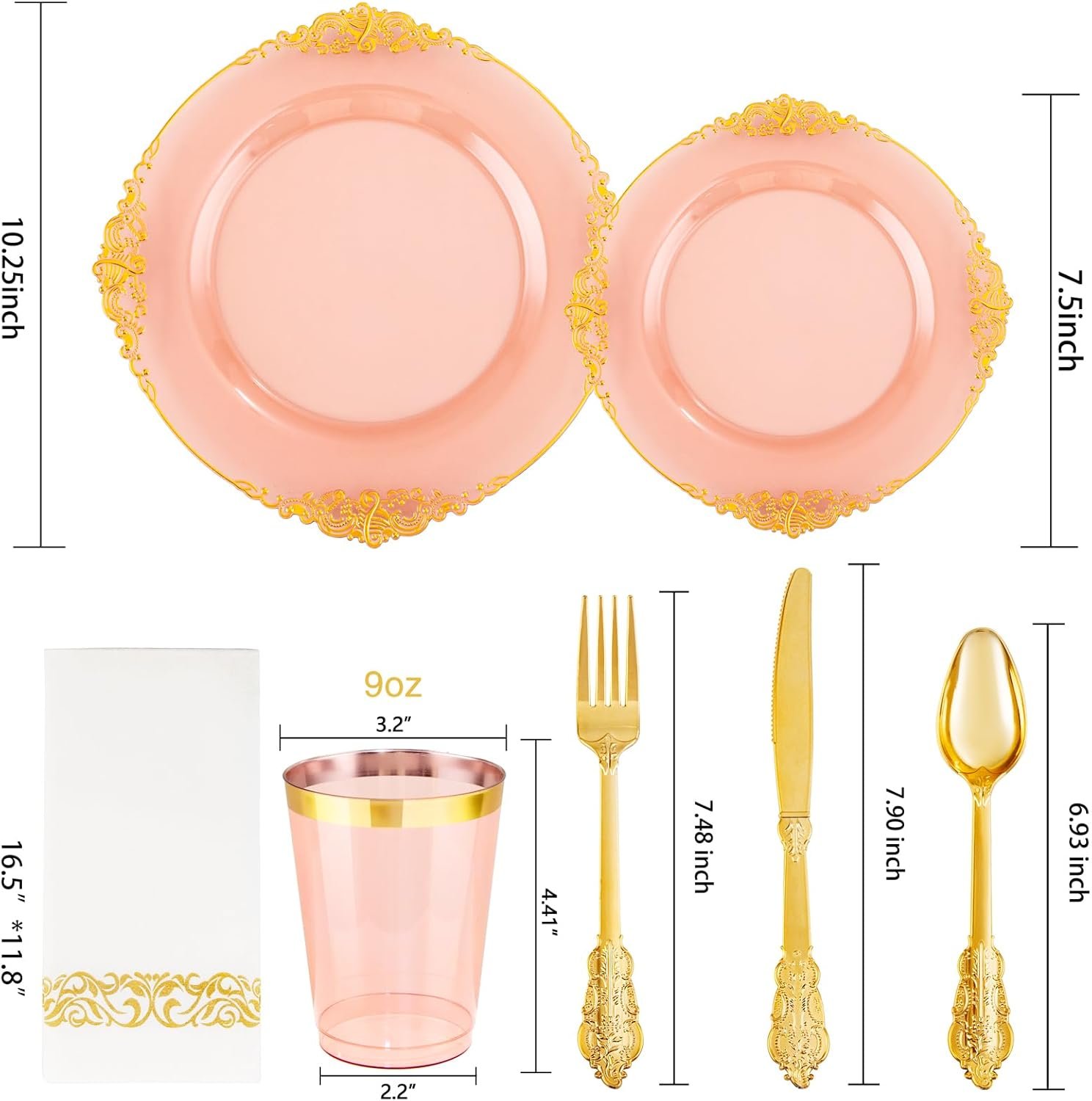 Hioasis 175pcs Clear Burgundy Plastic Plates,Burgundy Red Disposable Plates include 25 Dinner Plates 25 Dessert Plates 25Knives 25Forks 25Spoons 25Cups 25Napkins Perfect for Wedding&Parties - Image 7