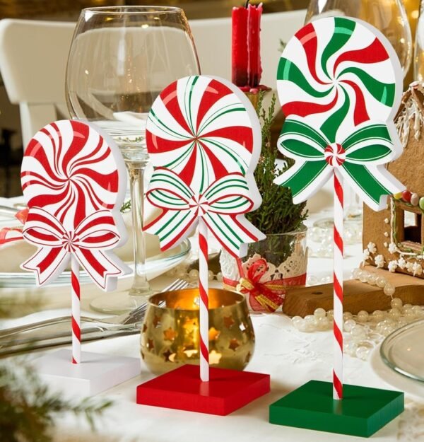 3 Pieces Christmas Table Decorations Wood Candy Set, Red Christmas Tiered Tray Decor,Rustic Christmas Candy Table Decorations for Home Tables(Classic) - Image 2