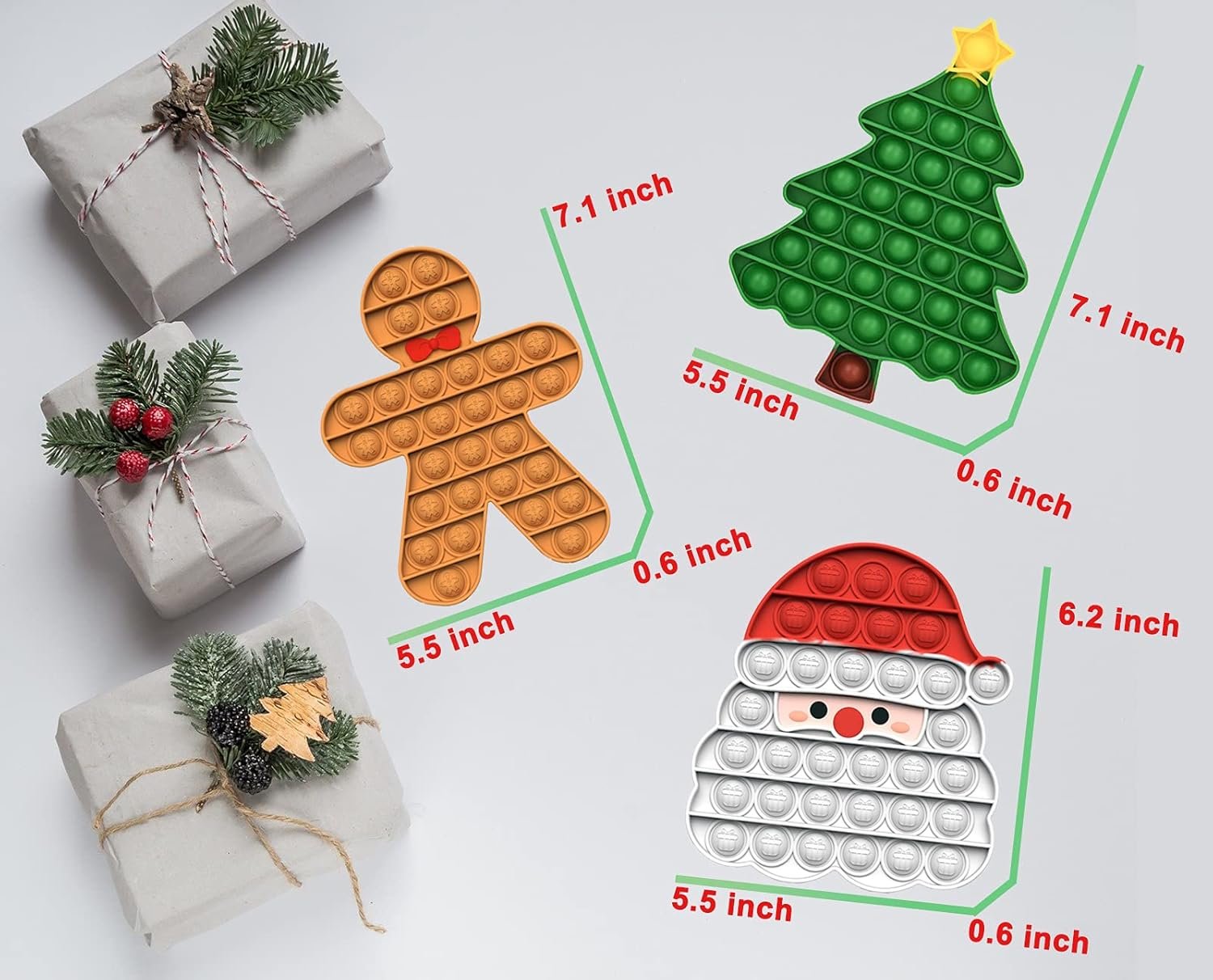 Christmas Decorations Pop Fidgets Toys - Push It Bubbles Sensory Toy Christmas Party Decor Santa Claus Gingerbread Man Tree Decoration for Kids Adults Stress Autism Relief Parties Games Poppers - Image 8