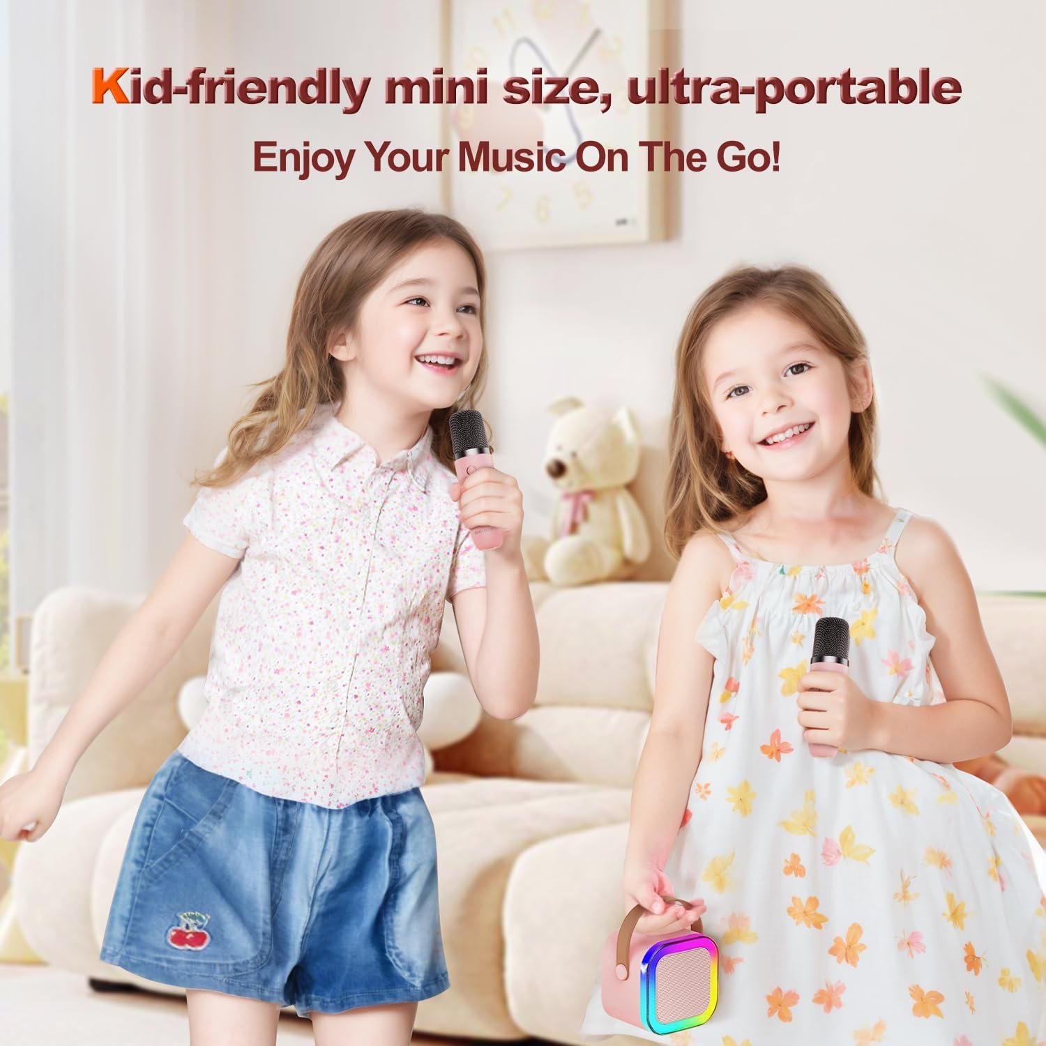 TOP Mini Karaoke Machine for Kids (with 14M+ Songs), Christmas Birthday Gifts Ideas for Girls Toy Ages 3-12+, Portable Bluetooth Speaker with 1 Wireless Microphone - Pink - Image 8