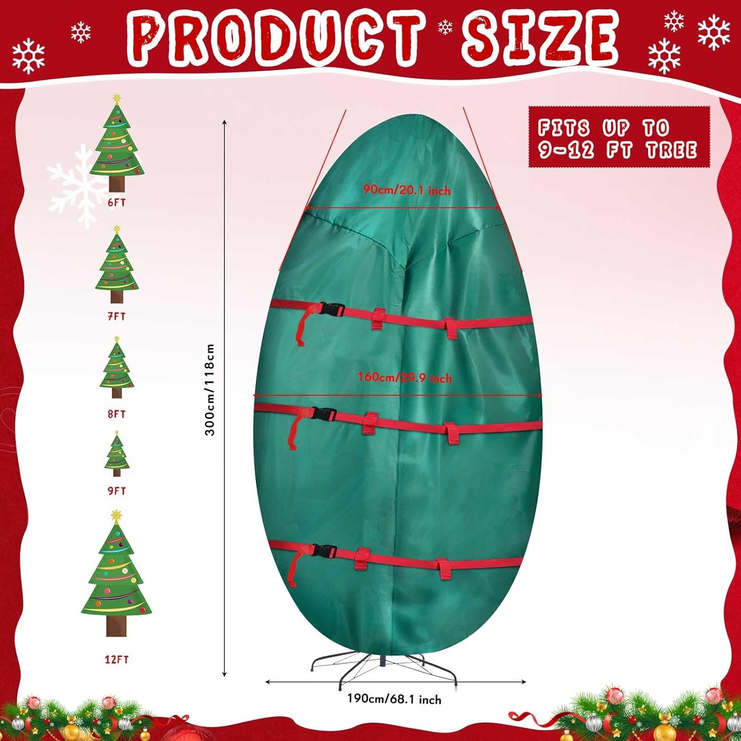 12 Ft Jumbo Upright Christmas Tree Storage Bag 420d Oxford Heavy Duty Large Christmas Tree Storage Bag Holds Up to 9-12 ft Tall Artificial Trees Xmas Storage Container with Handles Sleek Zipper - Image 3