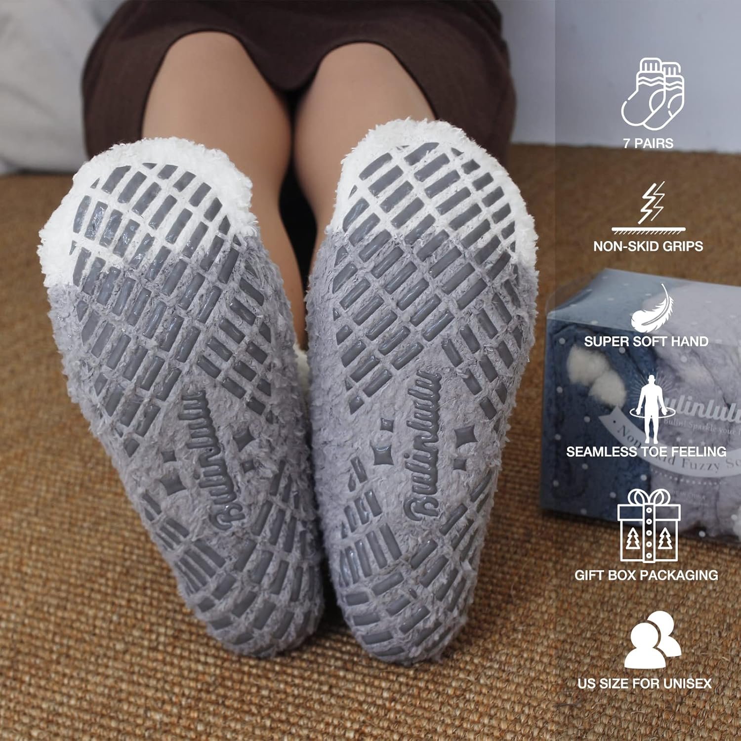 Bulinlulu Fuzzy Socks for Women with Grips Plush Fuzzy Socks Sleep Cozy socks Sleep Socks Winter Soft Fluffy Socks - Image 7
