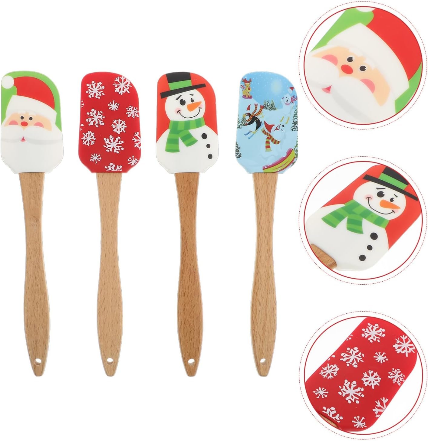Tofficu 8pcs Christmas Silicone Spatula with Wooden Handle, Christmas Baking Supplies for Kitchen Mixing Baking Cooking (assorted Color) - Image 4