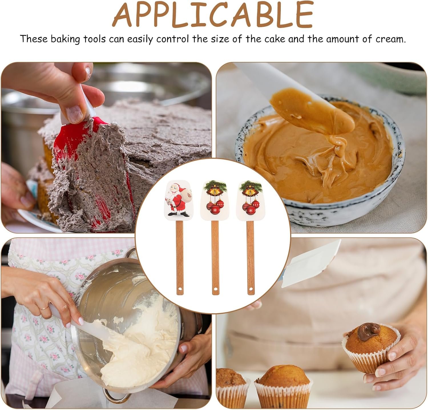 Christmas Spatulas for Baking, 3 Pieces Christmas Spatula Set Kitchen Christmas Silicone Spatula Set with Wooden Handle for Baking Cooking and Christmas Supplies - Image 6