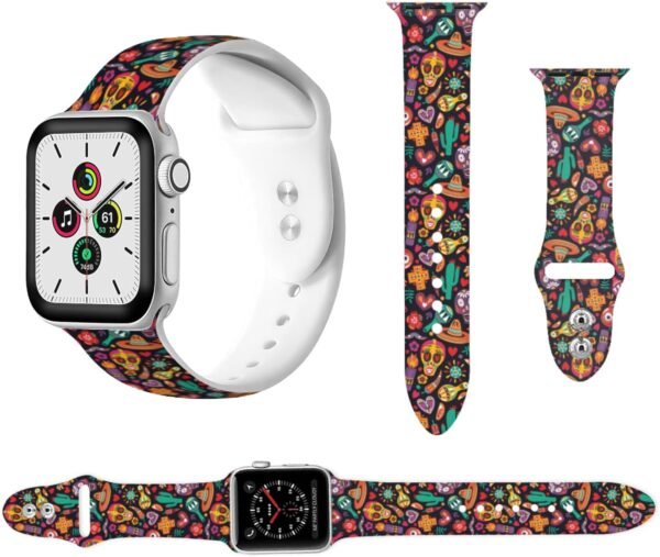 Dia De Los Muertos Day Of The Dead Mexican Watch Bands Compatible with Apple Watch Band 38mm 40mm 41mm 42mm 44mm 45mm 49mm for Women Men, Soft Sport Strap Silicone Replacement Wristband for iWatch - Image 2
