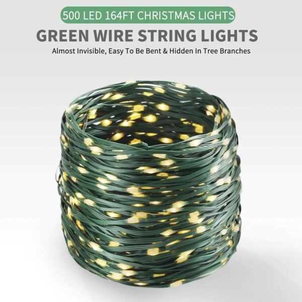 Tcamp 164FT 500 LED Christmas Lights, 8 Modes Christmas Tree Lights with Timer Memory Function, Green Wire Starry Fairy String Lights for Christmas Tree Halloween Outdoor Indoor Decor (Warm White) - Image 5