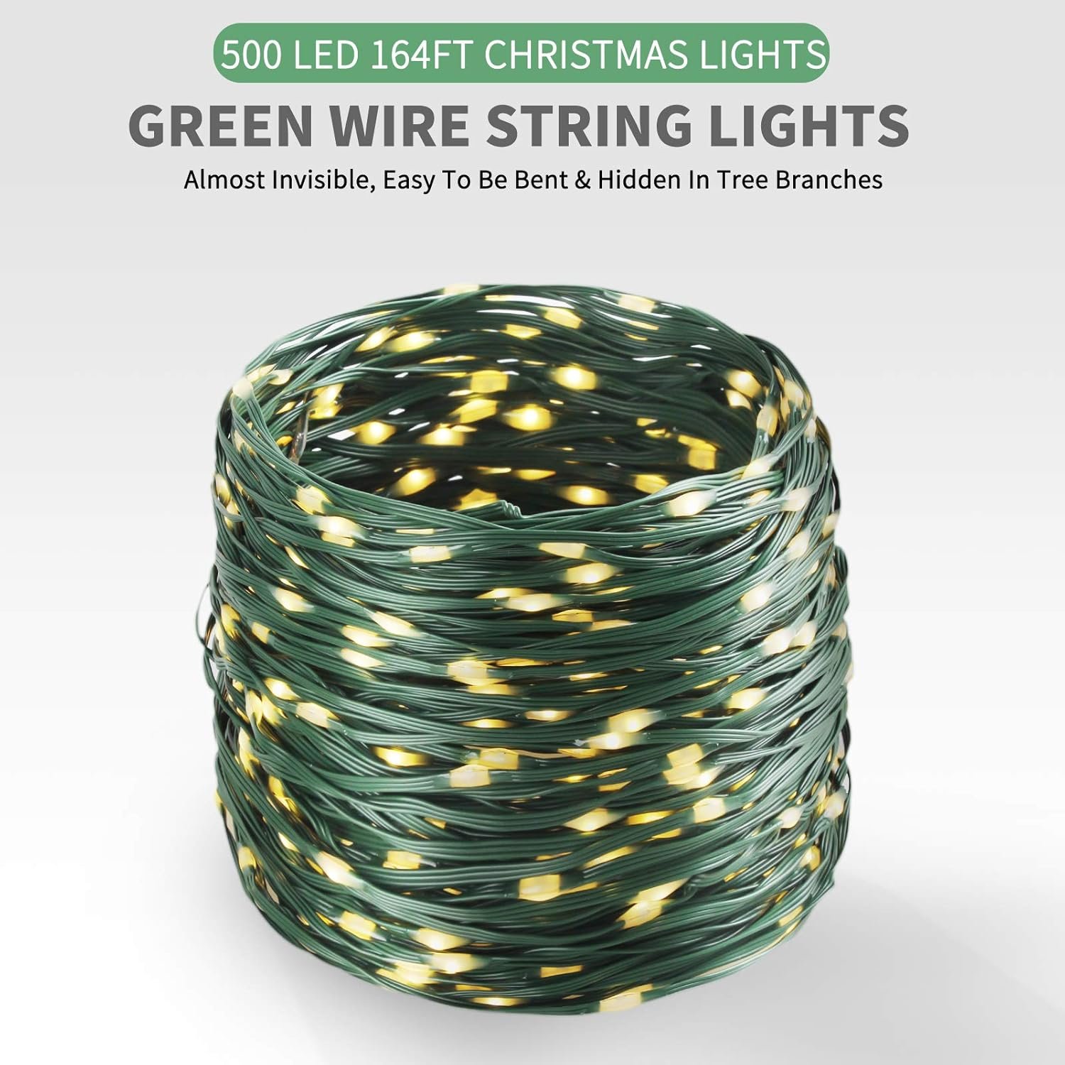 Tcamp 164FT 500 LED Christmas Lights, 8 Modes Christmas Tree Lights with Timer Memory Function, Green Wire Starry Fairy String Lights for Christmas Tree Halloween Outdoor Indoor Decor (Warm White) - Image 5