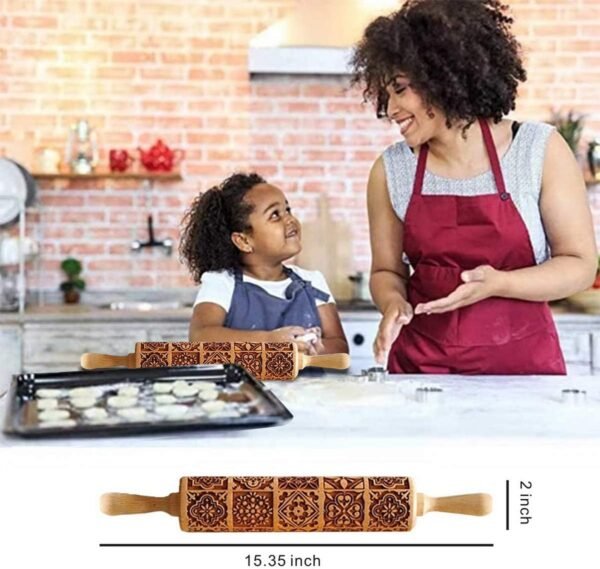 Cookie Stamp Roller Press Biscuit Maker Wooden with Vintage and Traditional Pattern Kitchen Tools Making Funny Food for Kids(Vintage pattern) - Image 4