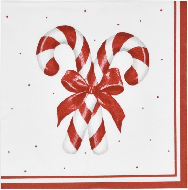 100 Count Christmas Candy Cane Cocktail Beverage Napkins Holiday Disposable Paper Napkin Red and White Striped Peppermint Canes Dessert Napkins for Home Dinner Xmas Tableware Party Supplies Decoration - Image 2