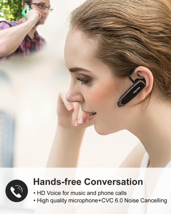 New bee Bluetooth Earpiece V5.0 Wireless Handsfree Headset with Microphone 24 Hrs Driving Headset 60 Days Standby Time for iPhone Android Samsung Laptop Trucker Driver (Black) - Image 3