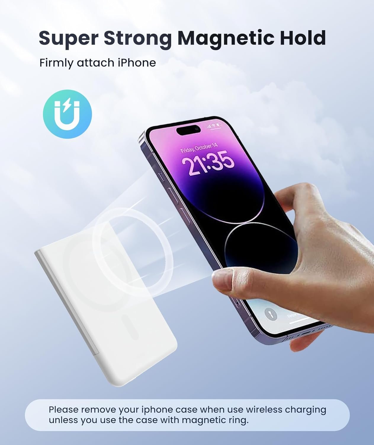 0.03FT Slim Wireless Power Bank 5000mAh White Mini Portable Charger 15W Magnetic Battery Charger Wired PD20W Back-up Battery for Phone 12/13/14/15/16 Pro Max Series/AirPods 3/AirPods Pro II - Image 3