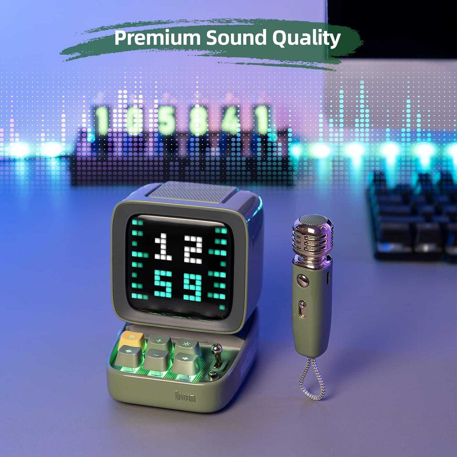 Divoom Ditoo-Mic Bluetooth Speaker with Karaoke Microphone - RGB Keyboard and Pixel Display Desktop Decor, Different Sound Modes, Ideal Gifts for Home Party, Mobile KTV (Green) - Image 7