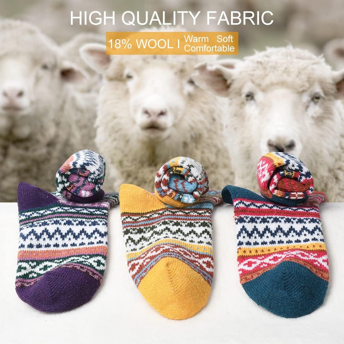 FYC Winter Womens Socks Wool Warm Thick Knit Cozy Crew Casual Vintage Soft Socks for Women Christmas Gifts Socks 5 Pairs - Image 4