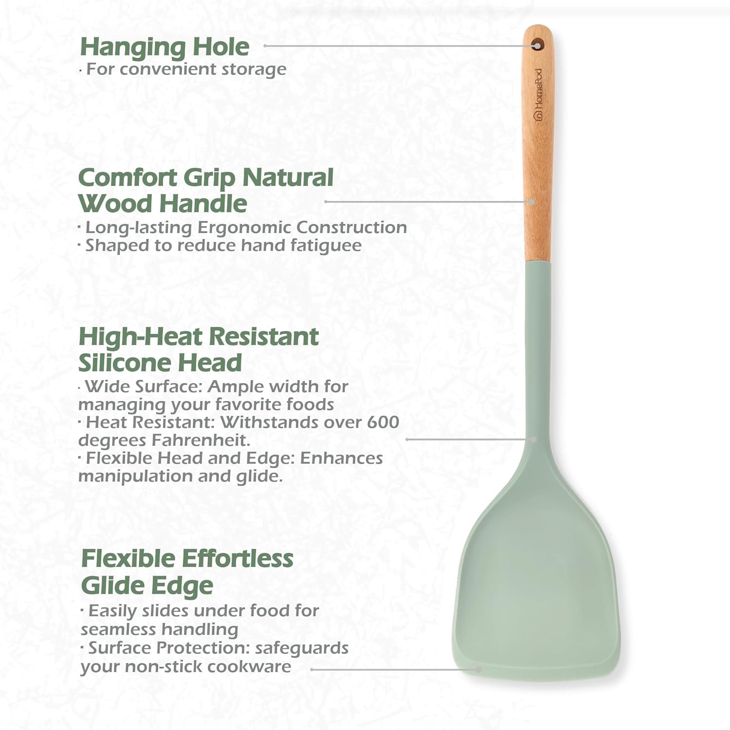 Set of 3 Kitchen Essentials Utensils Set of Silicone Spatulas 15 inches Large Heat Resistant 600F Cooking Baking Non Slip Handles Won't scratch Cookware, Turner Rubber Spatula Ladle Espatula (Green) - Image 4