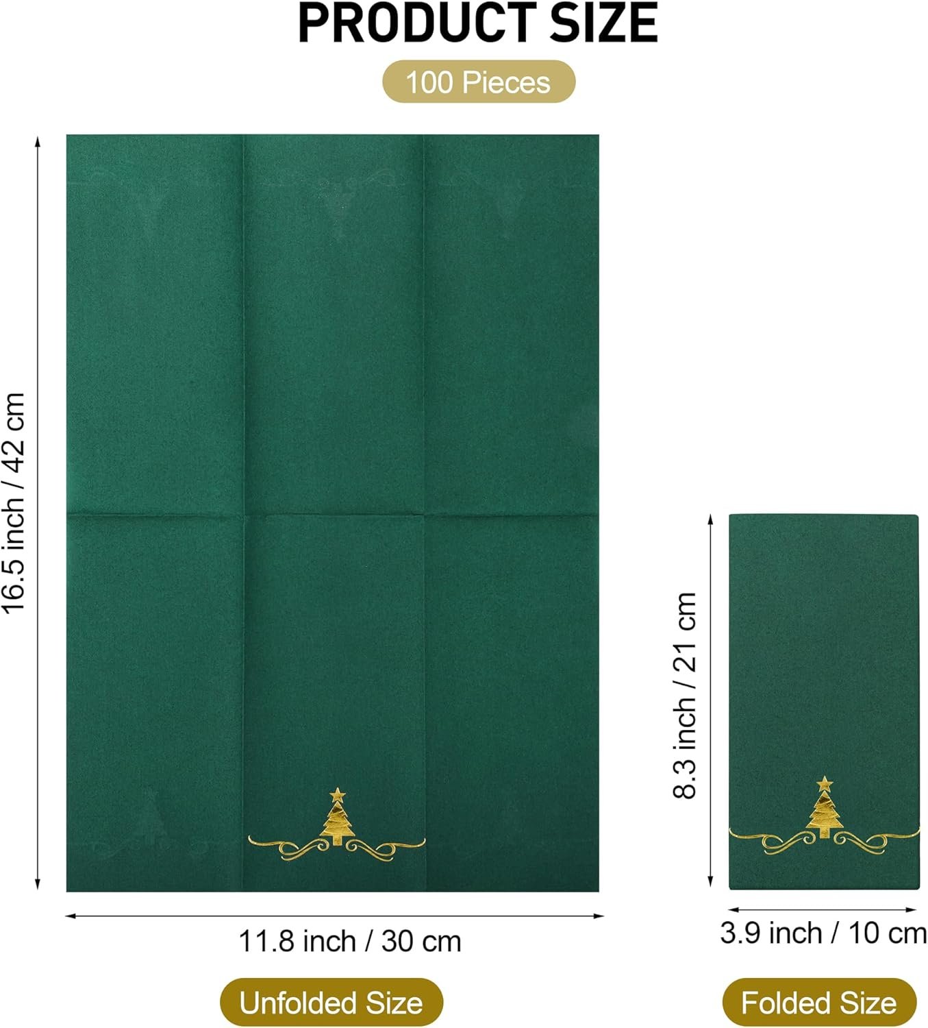 100 Pack Christmas Disposable Guest Napkins 12 x 17 Inch Gold Foil Christmas Trees Napkins Xmas Tree Hand Towels for Bathroom Kitchen Weddings Christmas Holiday Party, Green - Image 3