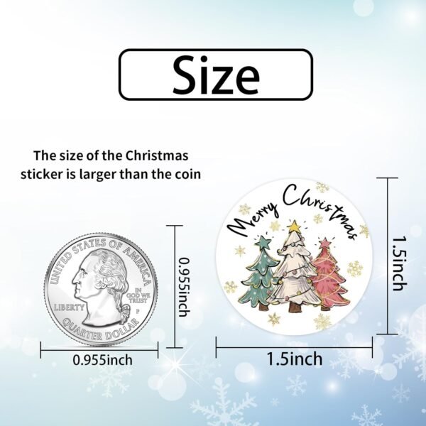 Heyfibro 1.5 Inches Christmas Sticker Roll, 500 Pcs Merry Christmas Stickers for Kids, Winter Holiday Round Labels Stickers for Gift Packing, Cards, Envelopes, Party Supplies(Christmas Tree 3) - Image 4
