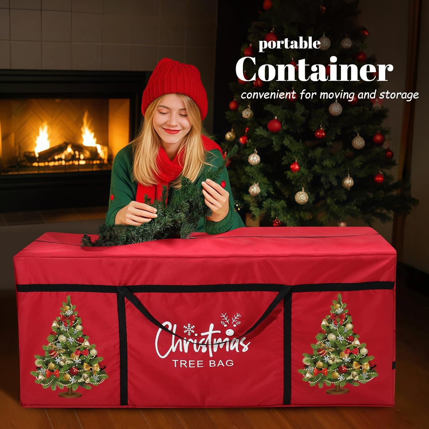 Tavaleu Christmas Tree Storage Bag - 7.5 FT Xmas Holiday Tree, Heavy Duty Oxford Dual Pockets, Zippered Bag, Carry Handles. Protects Against Dust - Image 3