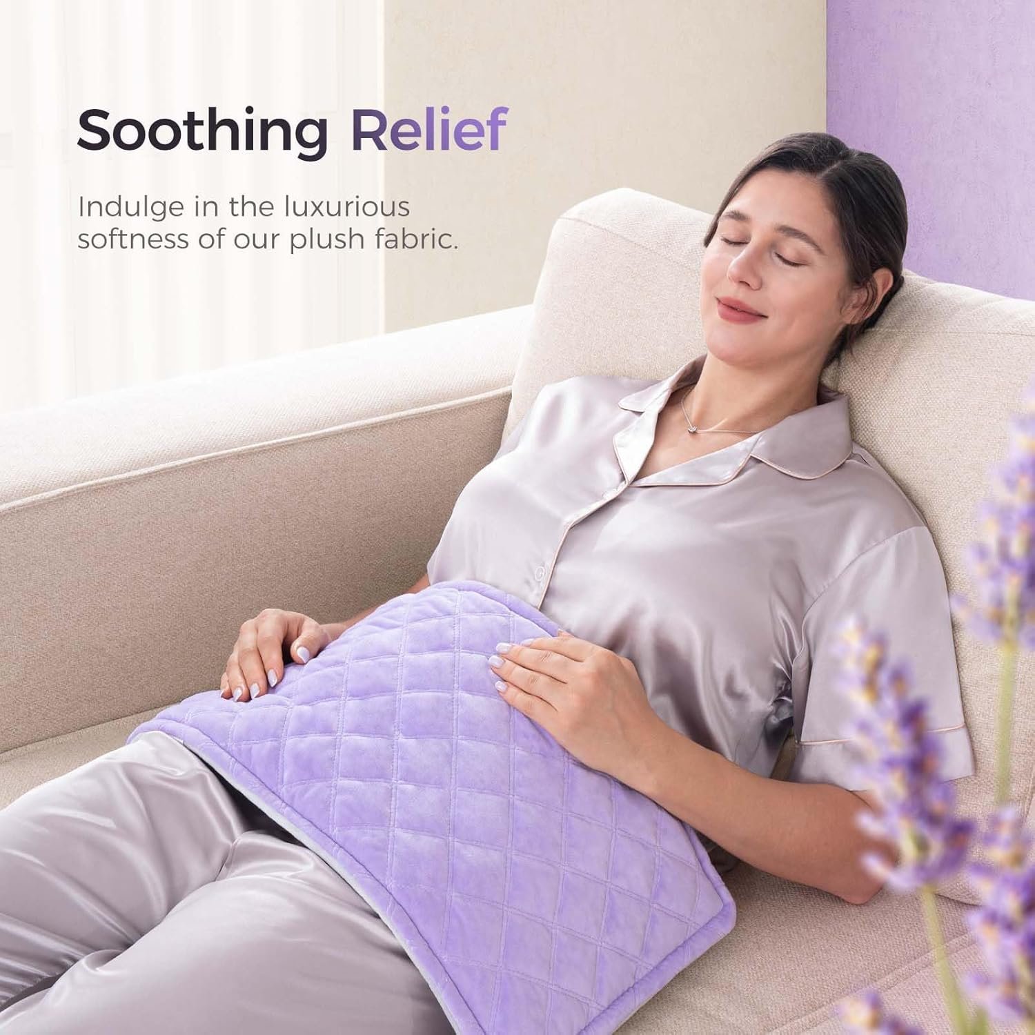 OCOOPA Cozy Heating Pad, Comfortable & Soft Plush 8-Layer HeatLock, for Period Cramps & Back Pain Relief, Cute Heated Pad Large 12"x24", 6-Hour Auto-Timer, Warm Christmas Gifts for Women Mom, Purple - Image 3